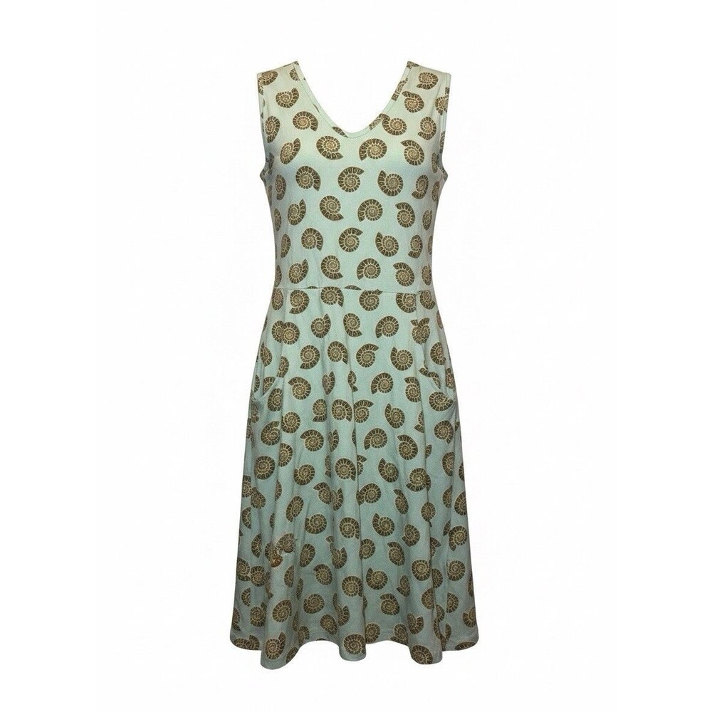 Svaha Sleeveless Ammonite Fossil Print Dress Sz Small 100 Pct Organic Cotton
